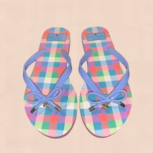 Kate Spade Nova Multi-Color Plaid Bow Flip Flops